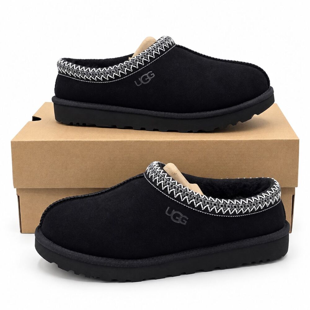 UGG Tasman II Womens 8 Black Suede Sheepskin Lined Slip On Slippers 1174470